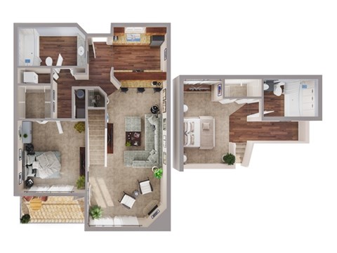 Floor plan for 2 beds, 2 baths, 1000 sqft